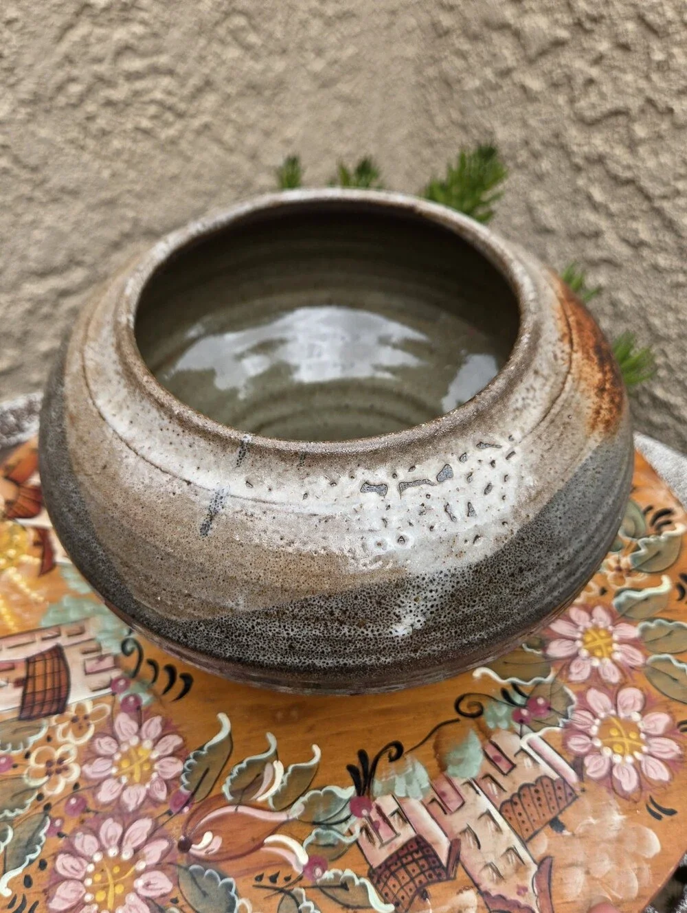 VTG‎ California Studio Art Pottery Vase Signed WF Brown Stoneware Squat Vessel